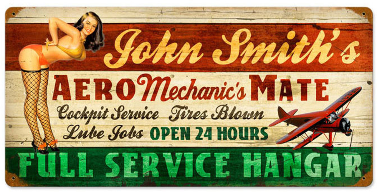 Retro Aero Mechanics Mate Metal Sign - Personalized 24 x 14 Inches