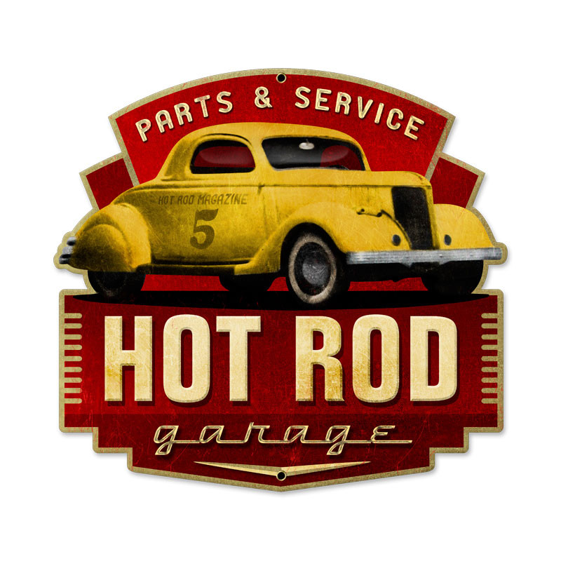 Retro Hot Rod Parts and Service Metal Sign 17 x 16 Inches