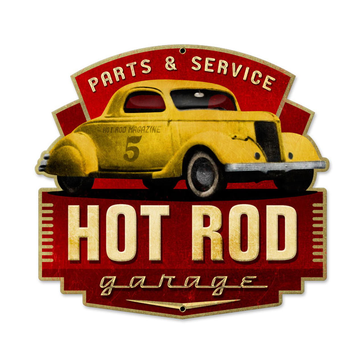 Retro Hot Rod Parts and Service Metal Sign 17 x 16 Inches