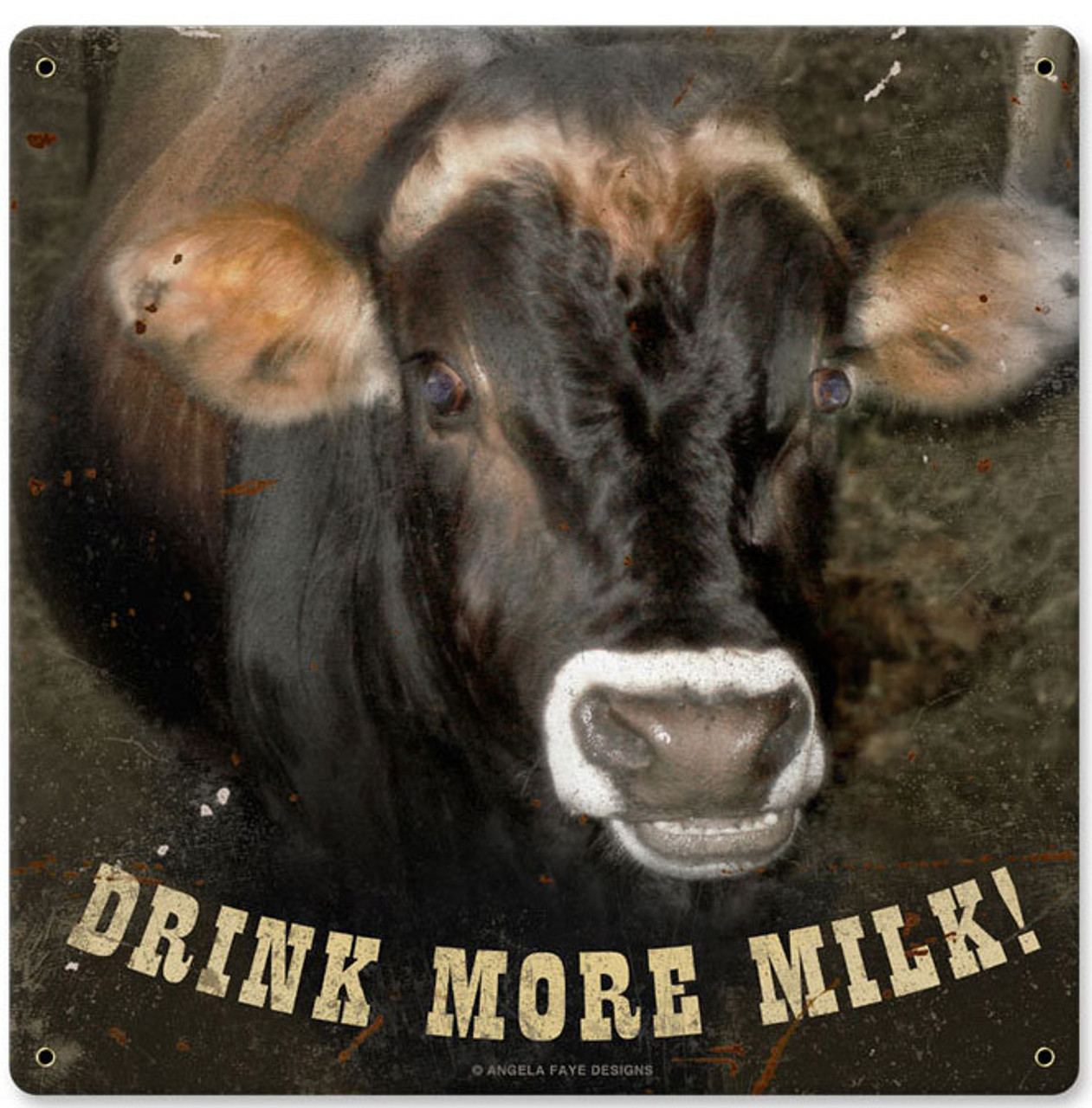 Retro Drink More Milk Metal Sign    12 x 12 Inches