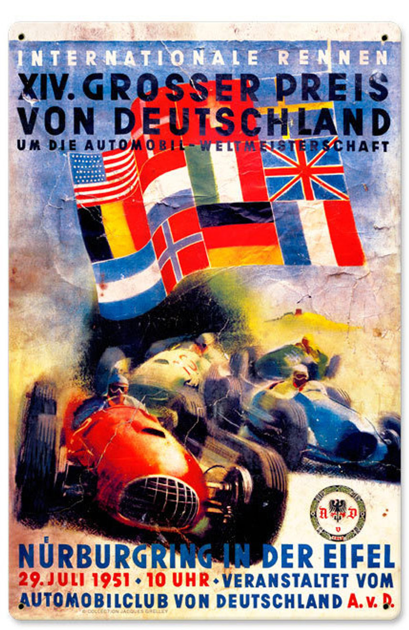 Retro German Grand Prix Metal Sign  12 x 18 Inches