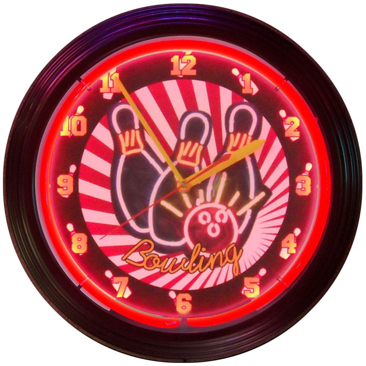 Retro Bowling Neon Clock 15 X 15 Inches