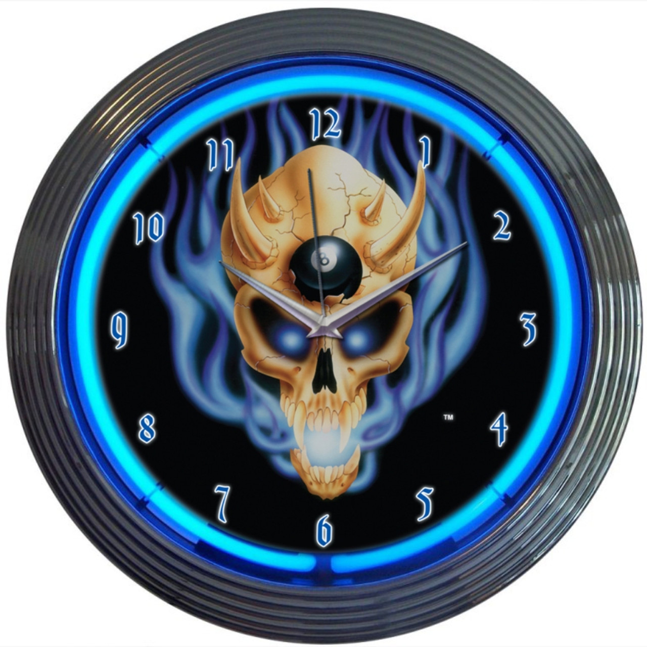 Retro 8 Ball Skull Neon Clock 15 X 15 Inches