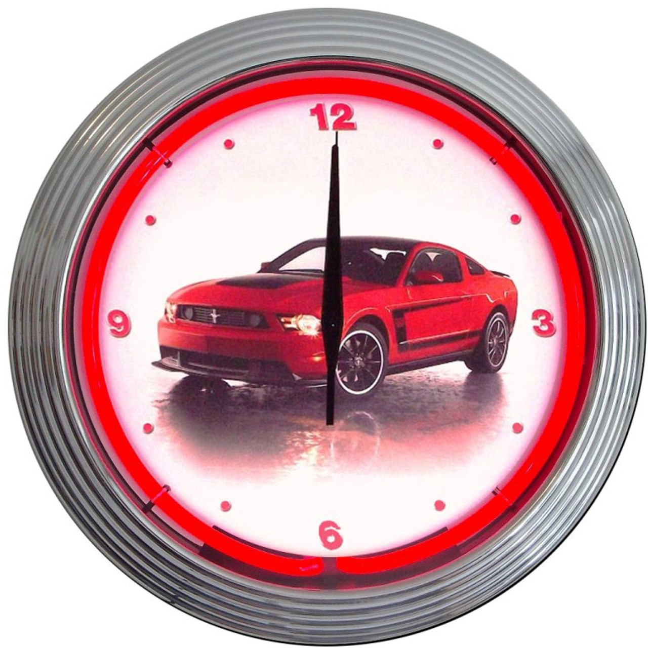 Retro Ford Mustang Boss 302 Neon Clock 15 X 15 Inches