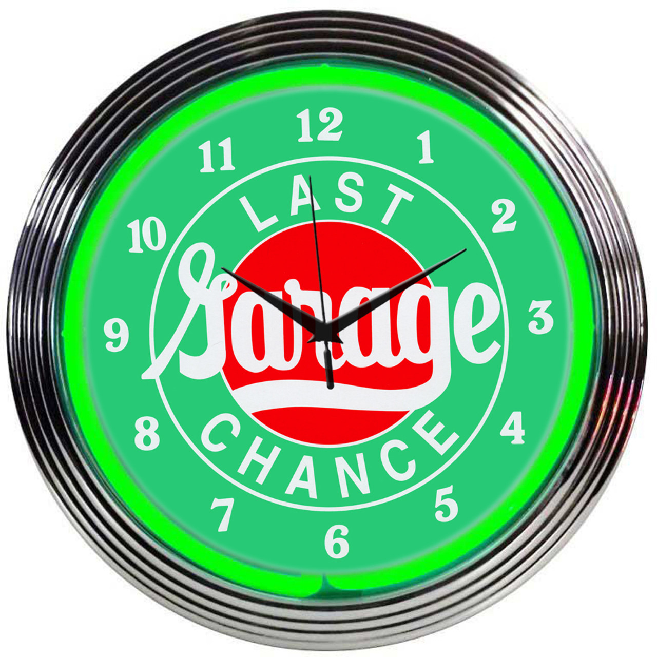 Retro Last Chance Garage Neon Clock 15 X 15 Inches