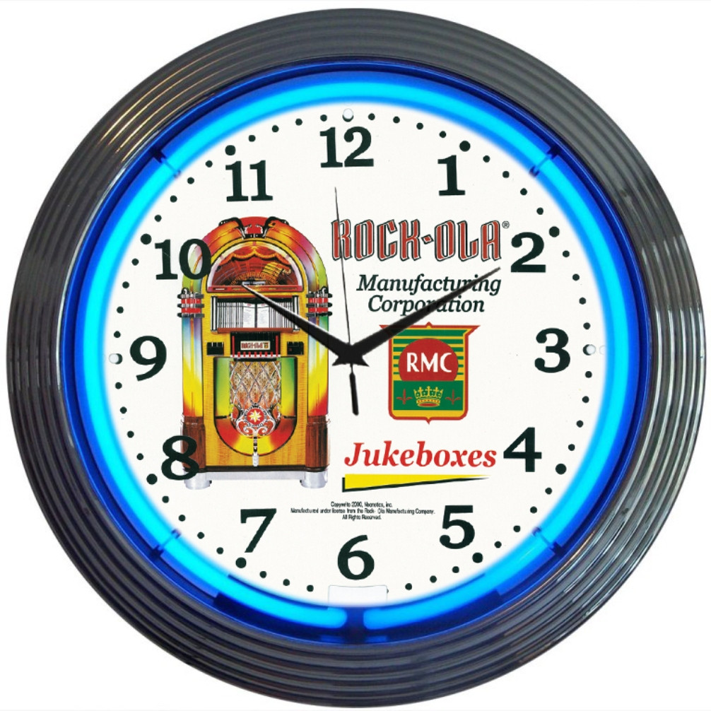 Retro Rock-ola Jukebox Neon Clock 15 X 15 Inches