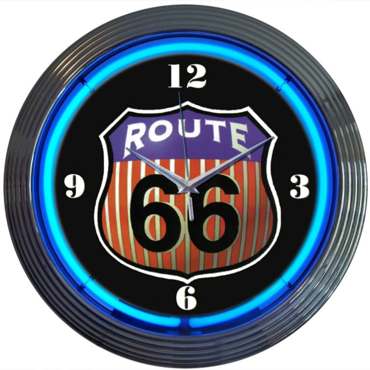 Retro Route 66 Round Neon Clock 15 X 15 Inches