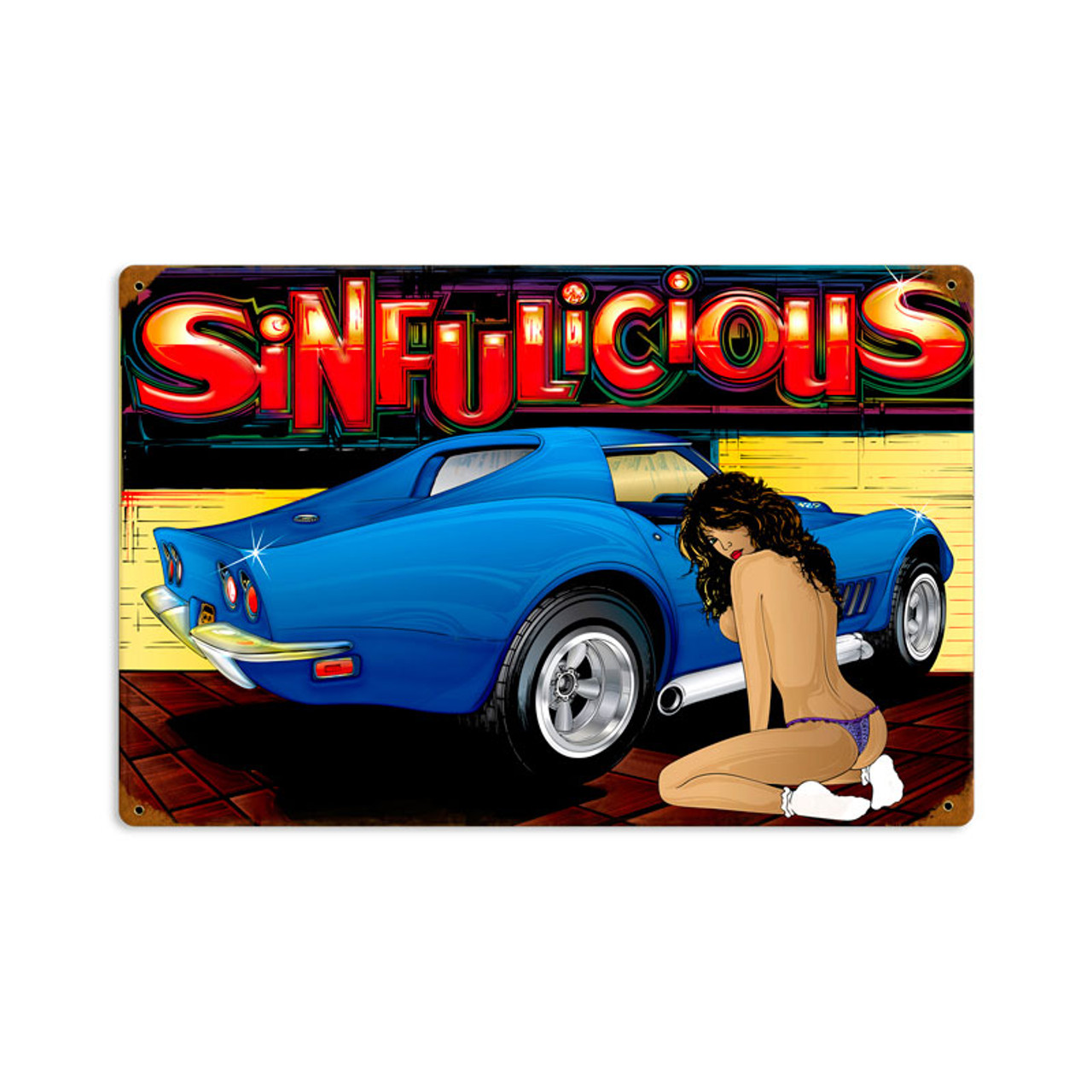 Retro Sinfulicious Metal Sign   18 x 12 Inches