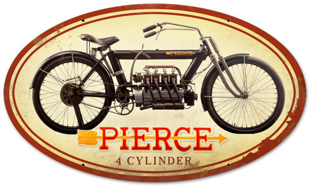 Retro Pierce 4 Cylinder Metal Sign 24 x 14 Inches