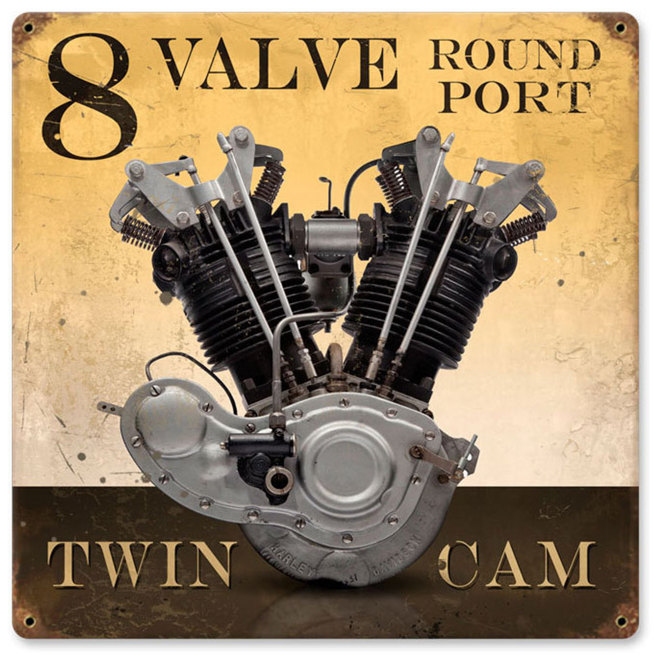 Retro 8 Valve Round Port Metal Sign 12 x 12 Inches