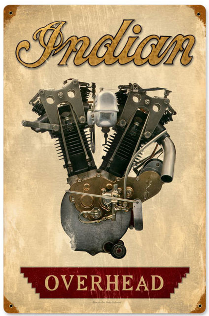 Retro Indian Engine Metal Sign 12 x 18 Inches