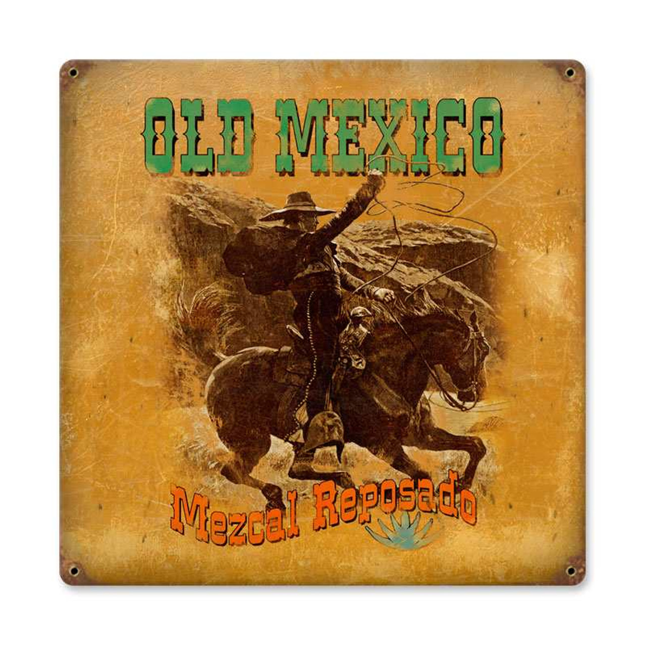 Retro Mescal Old Mexico Metal Sign    12 x 12 Inches