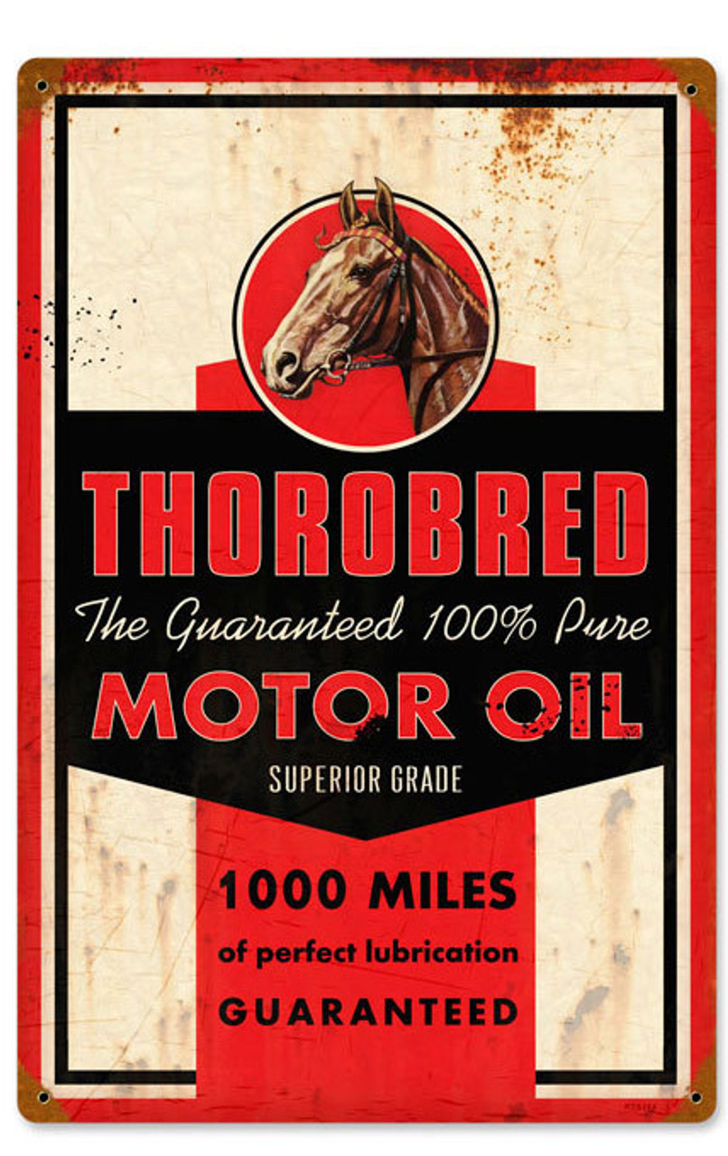 Retro Thorobred Motor Oil Metal Sign 18 x 12 Inches