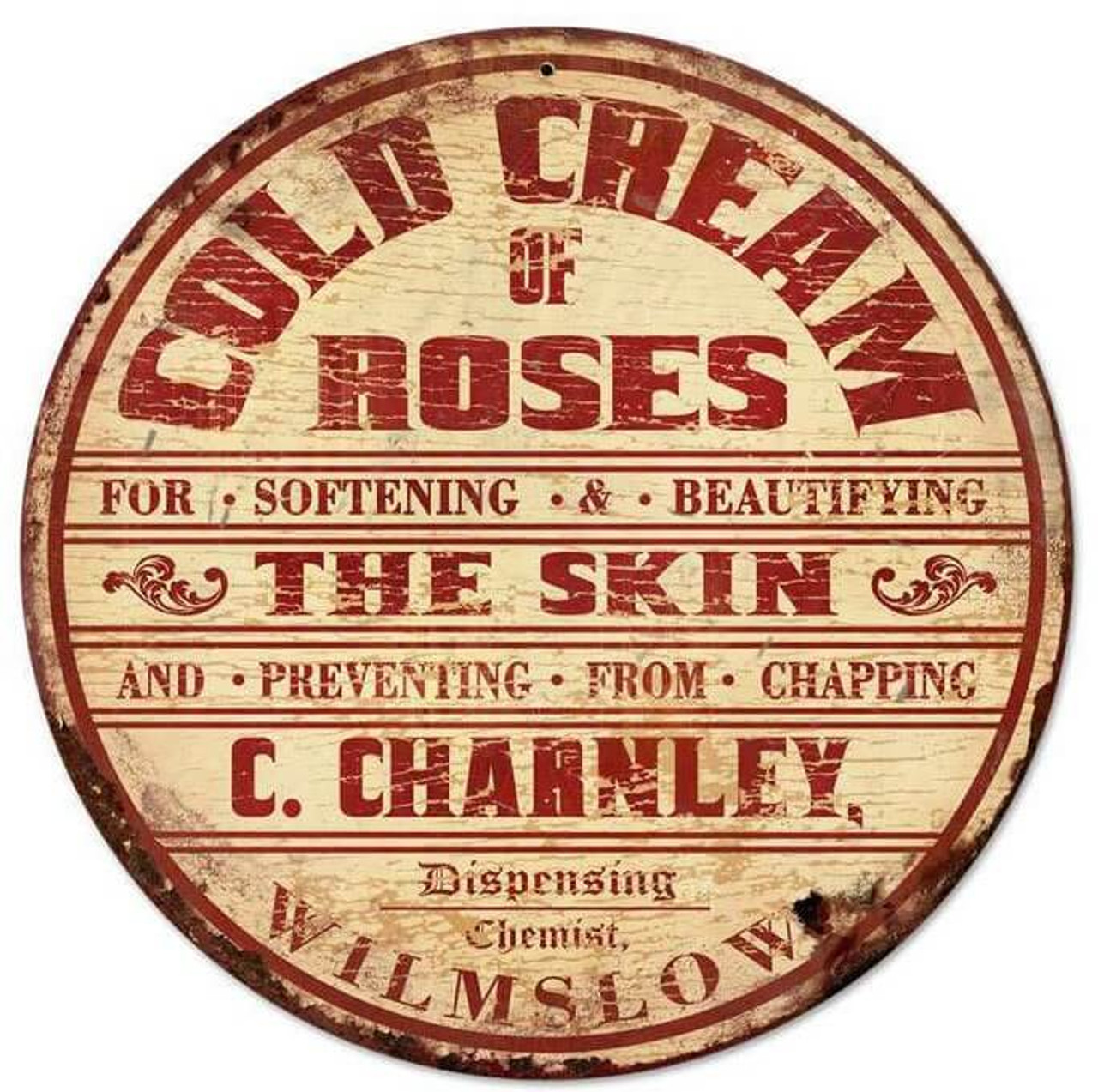 Retro Cold Cream Roses Round Metal Sign 14 x 14 Inches