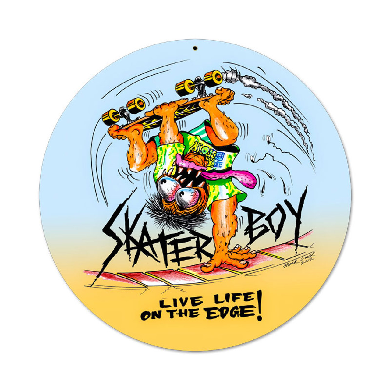 Retro Skater Boy Round Metal Sign 14 x 14 Inches