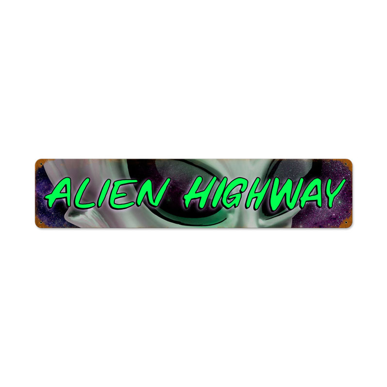 Retro Alien Hwy Vintage Metal Sign 28 x 6 Inches