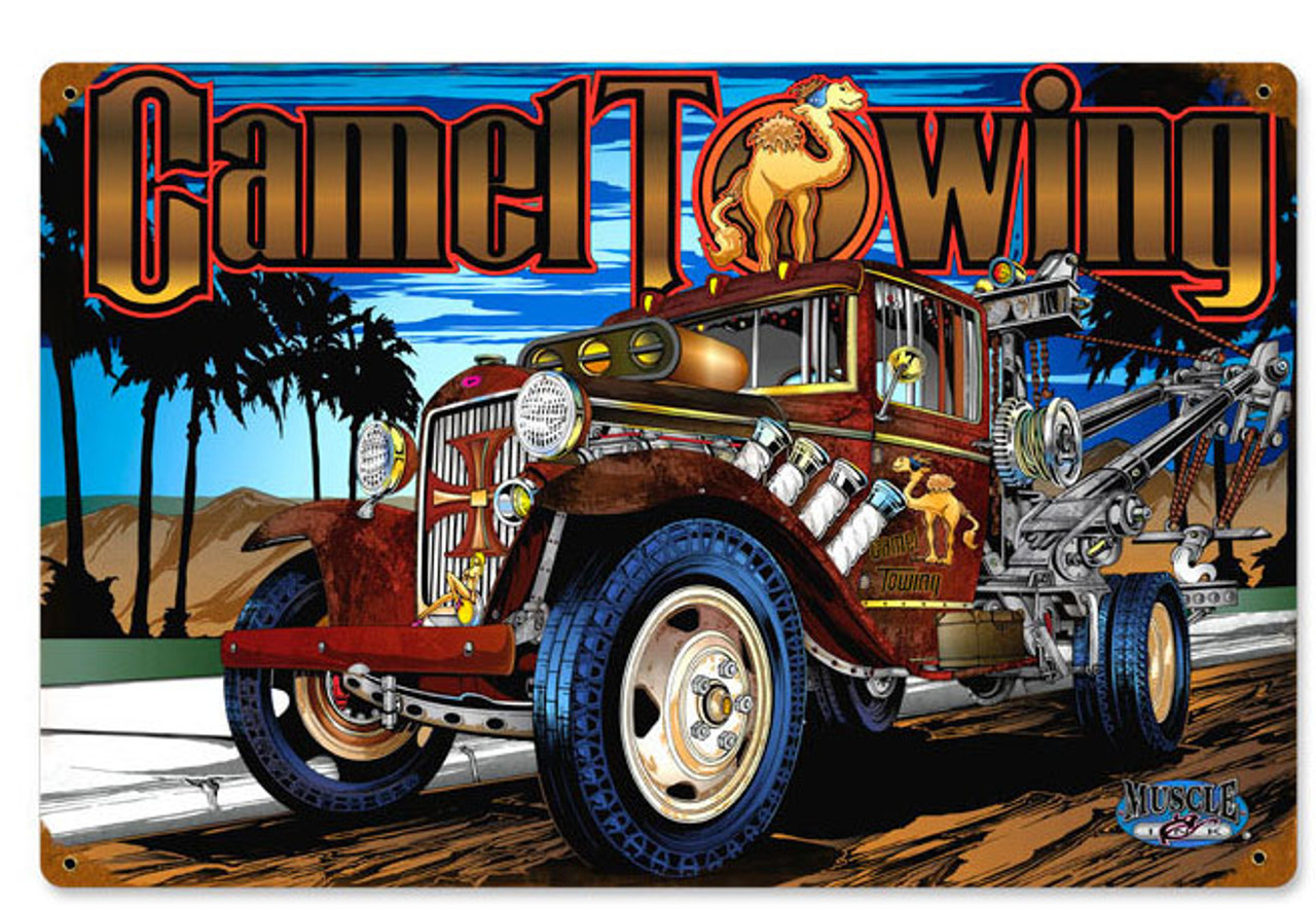 Retro Camel Towing  Metal Sign 18 x 12 Inches
