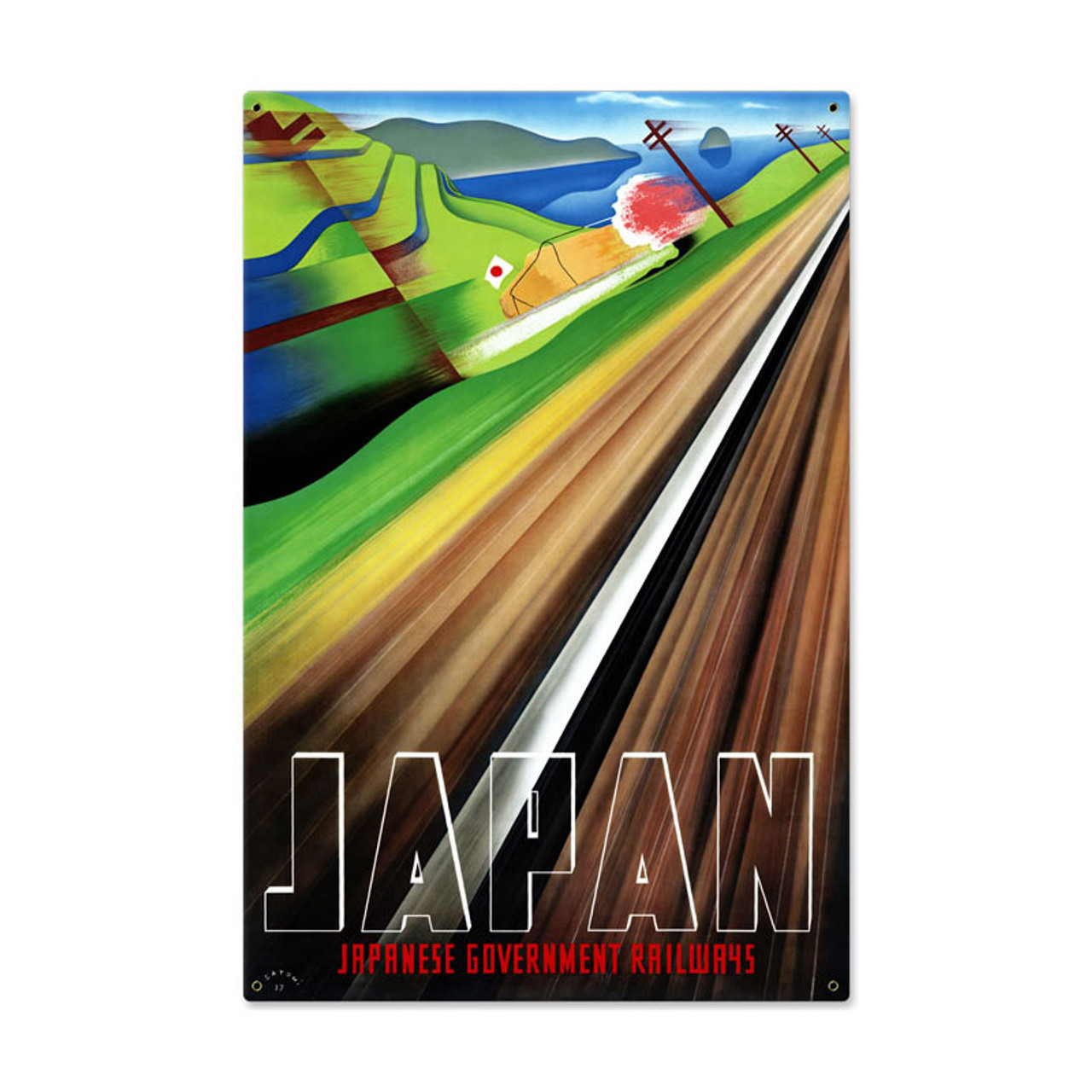 Retro Japan Railways Metal Sign 24 x 36 Inches