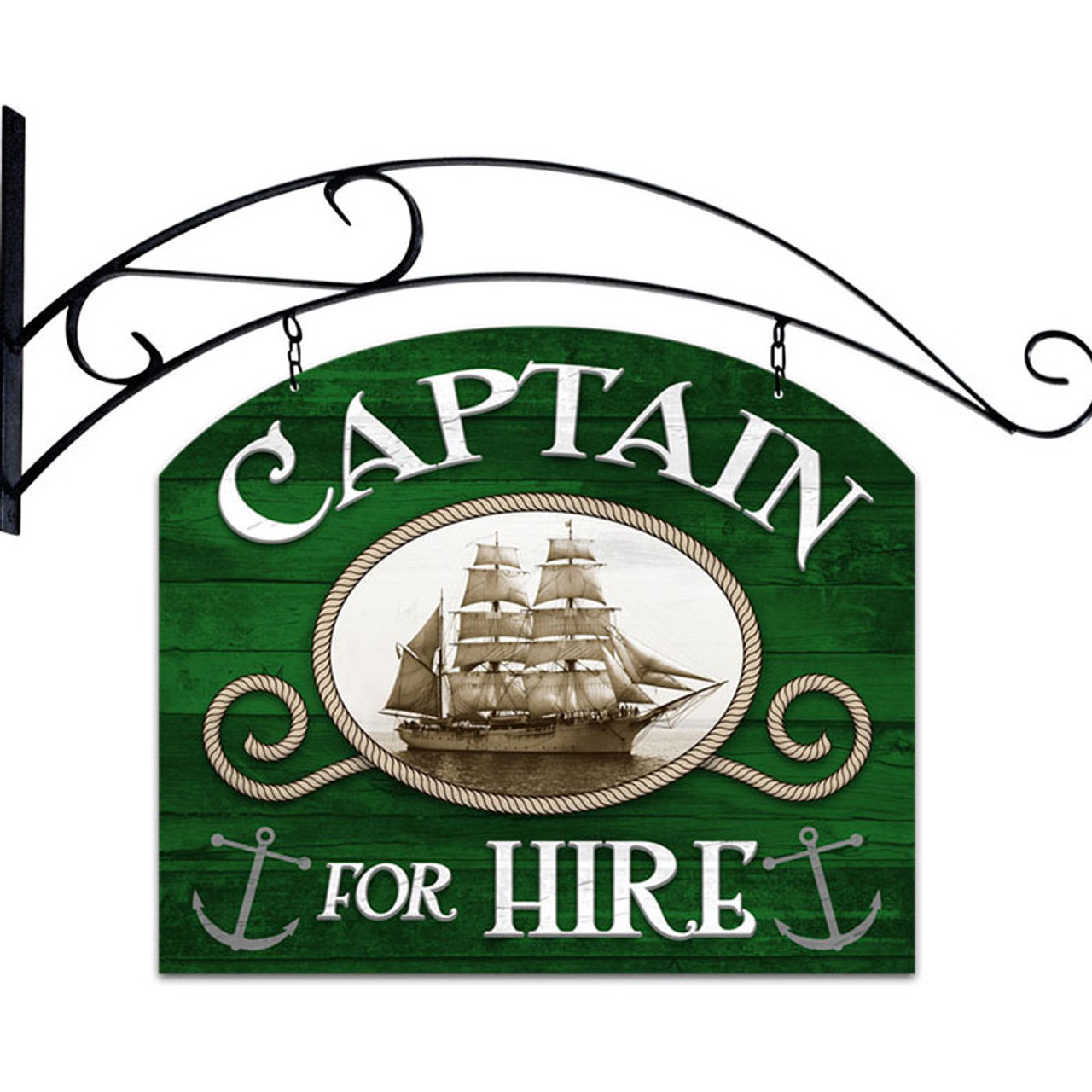 Retro Captain For Hire Double Sided  w Wall Mount Sign 18 x 15 Inches