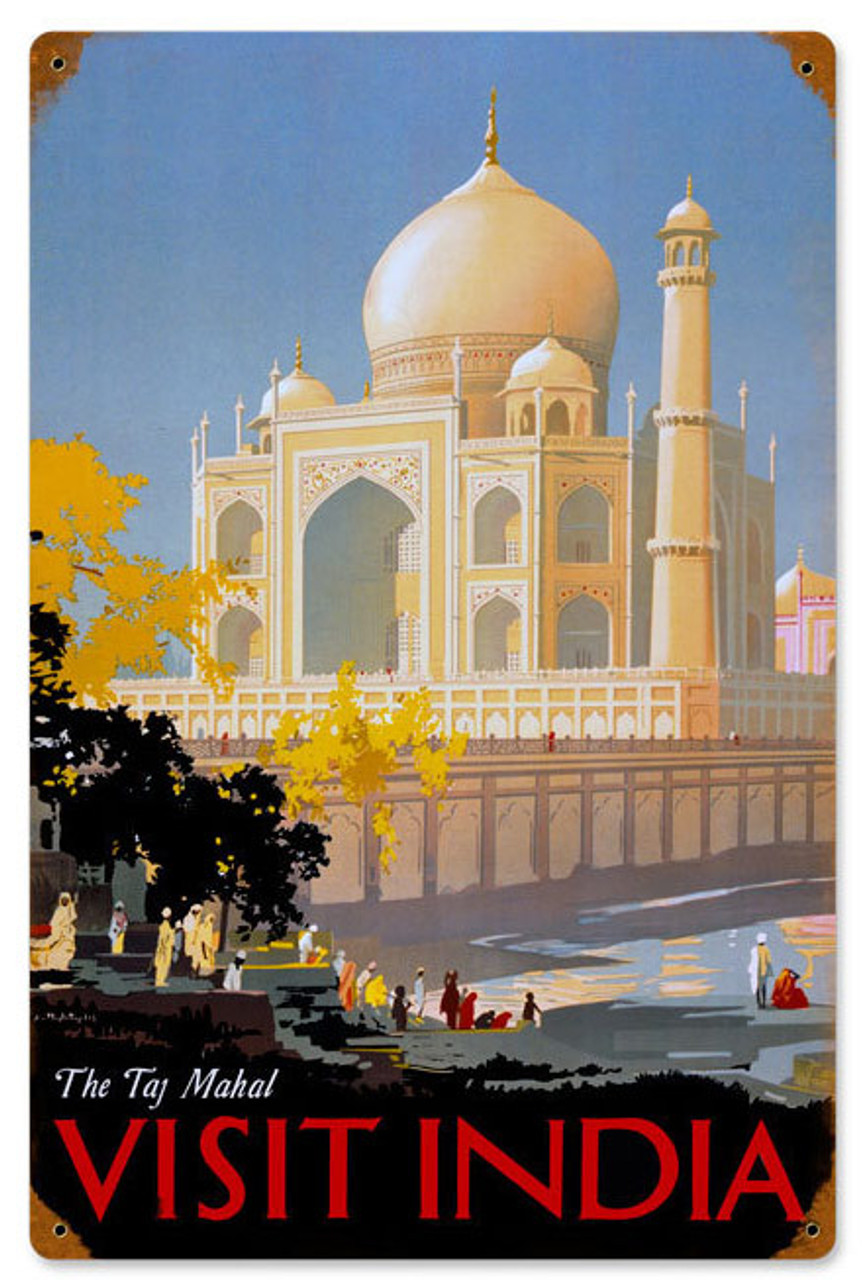 Retro Taj Mahal  Metal Sign   12 x 18 Inches