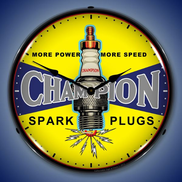 Vintage Champion Plugs LED Lighted Wall Clock 14 x 14 Inches