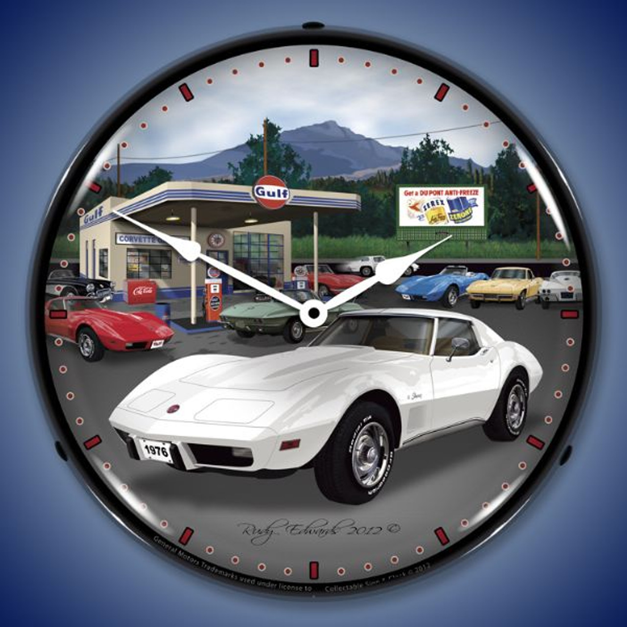 Retro 1976 Corvette Lighted Wall Clock 14 x 14 Inches