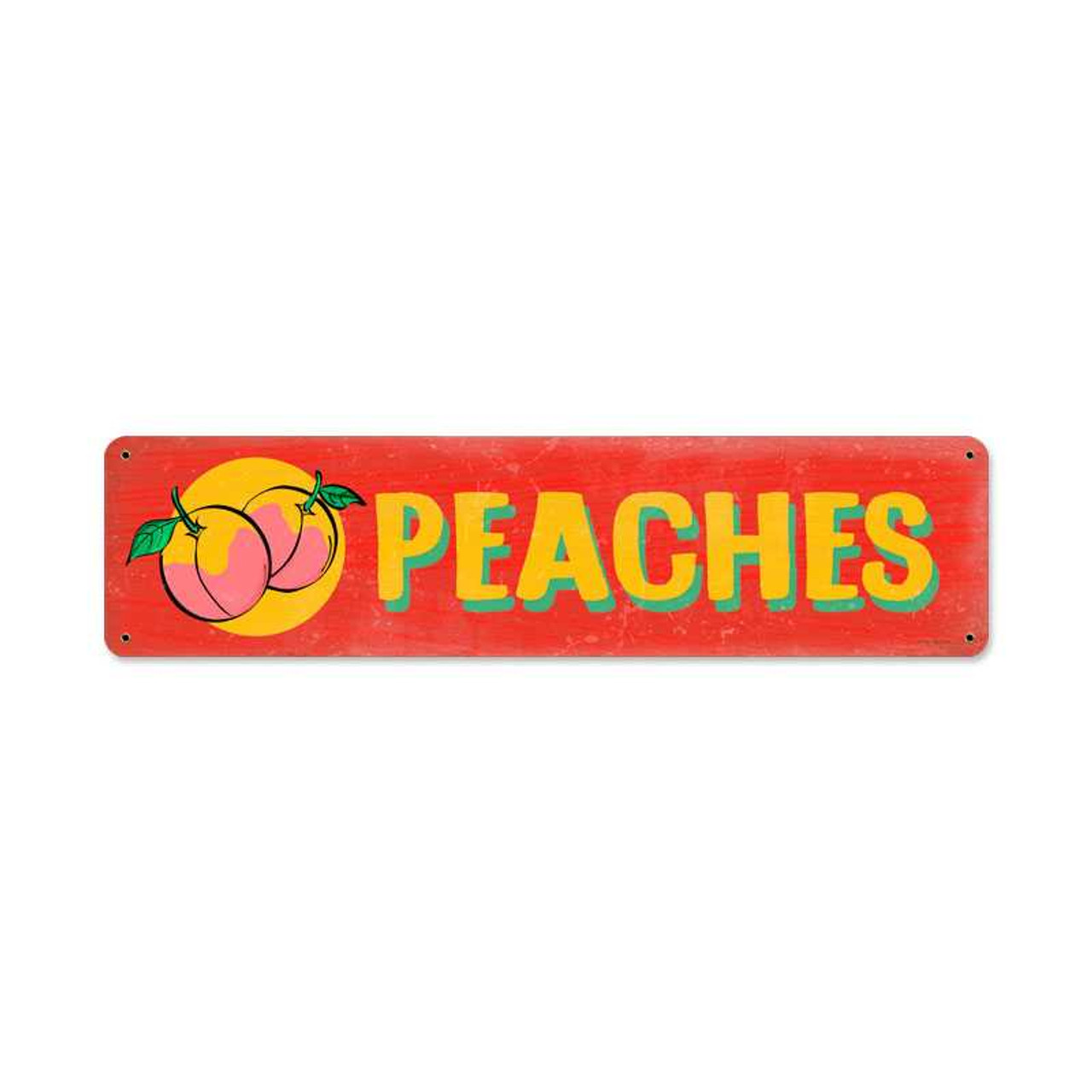 Retro Peaches Metal Sign 20 x 5 Inches