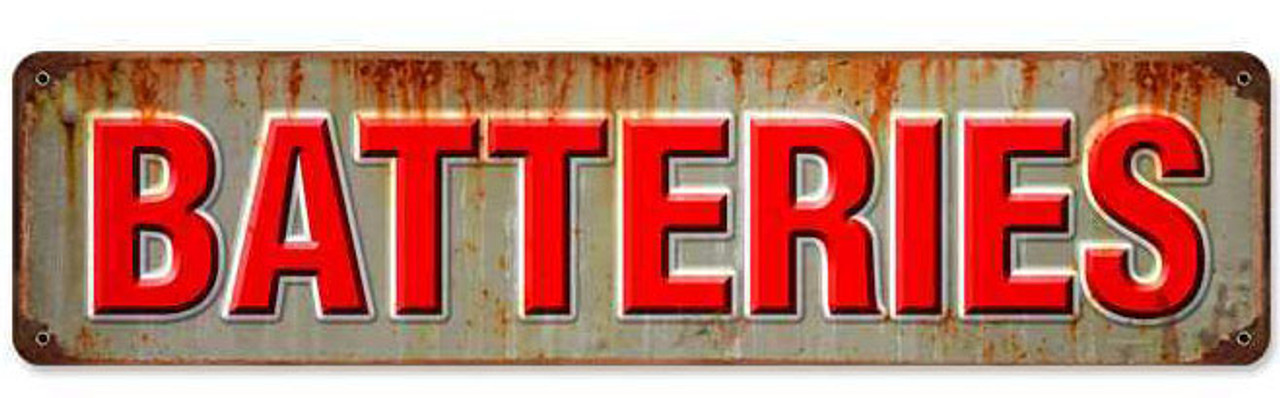 Retro Batteries Metal Sign 20 x 5 Inches