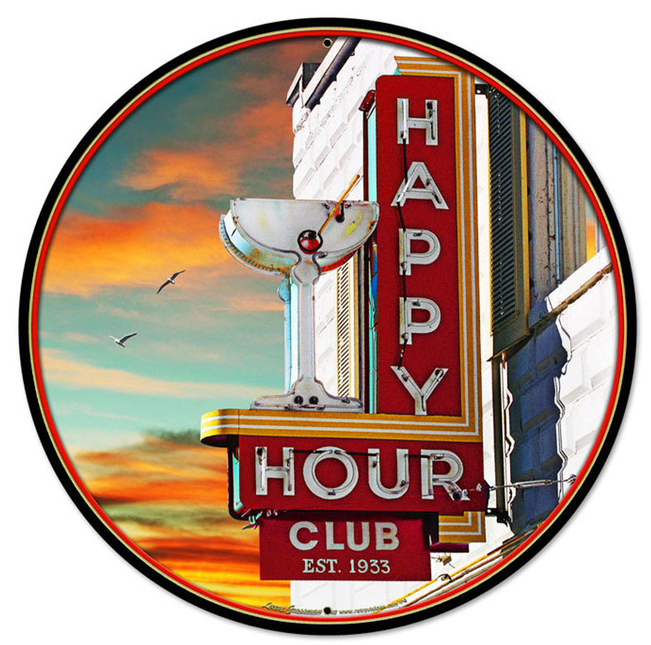 Happy Hour Round Metal Sign 28 x 28 Inches