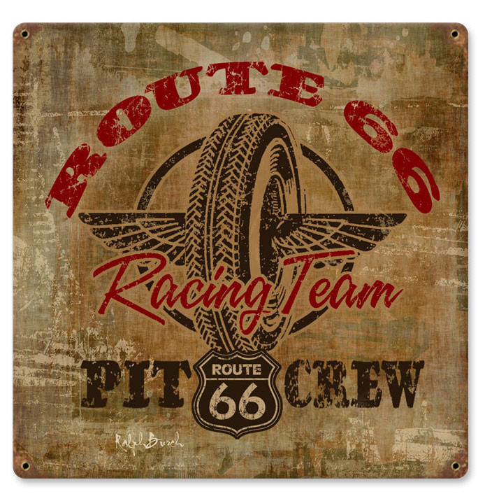 Route 66 Racing Vintage Metal Sign 12 x 12 Inches