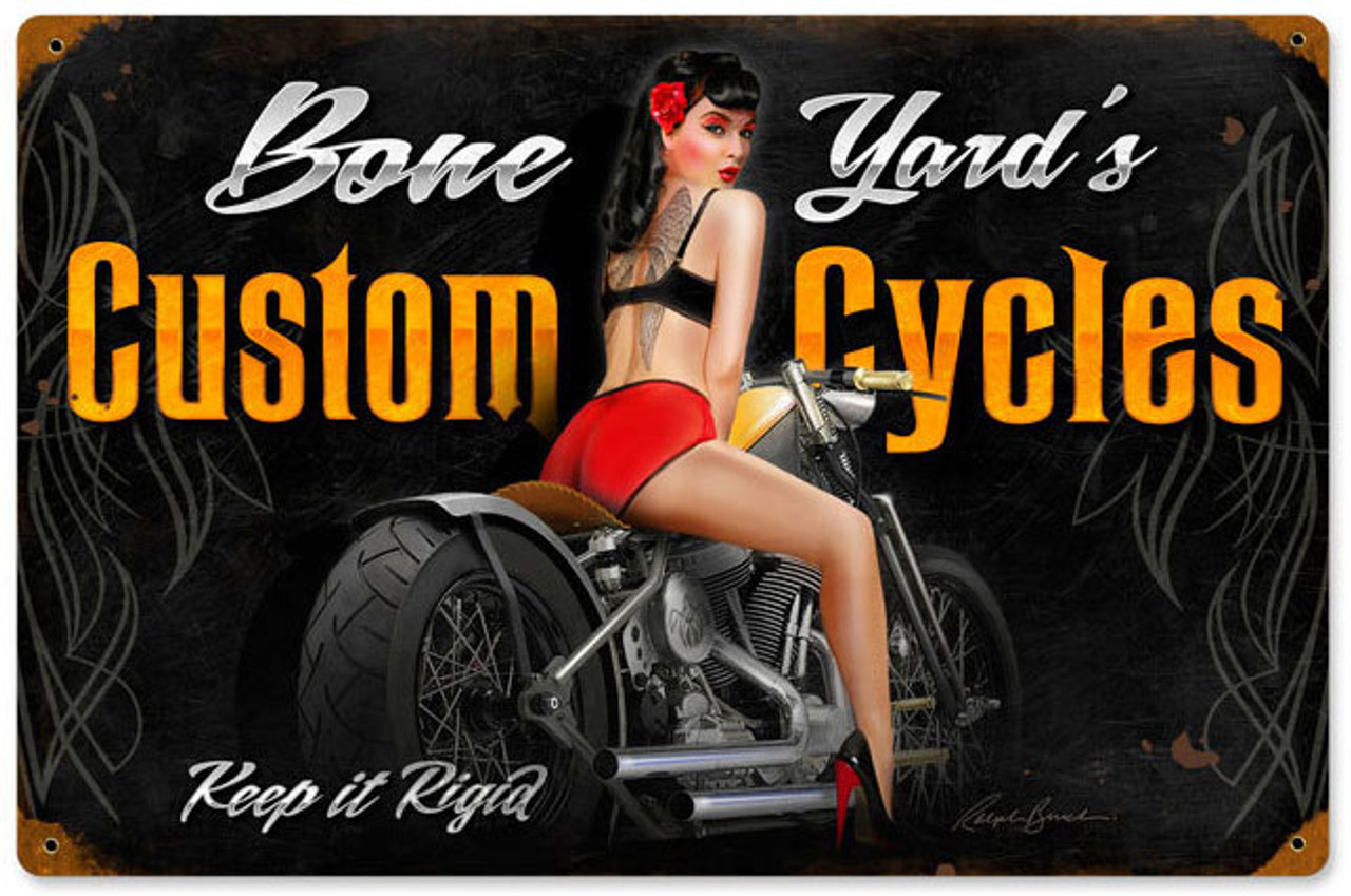 Bone Yard Cycles Vintage Metal Sign 18 x 12 Inches