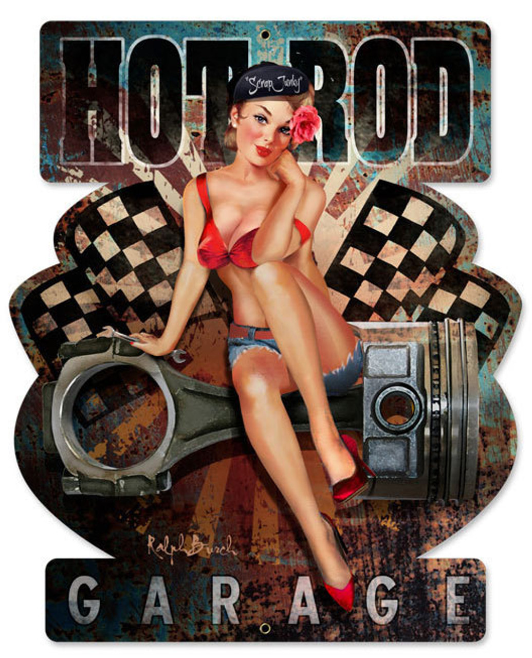 Hot Rod Garage Custom  Shape Metal Sign 15 x 18 Inches