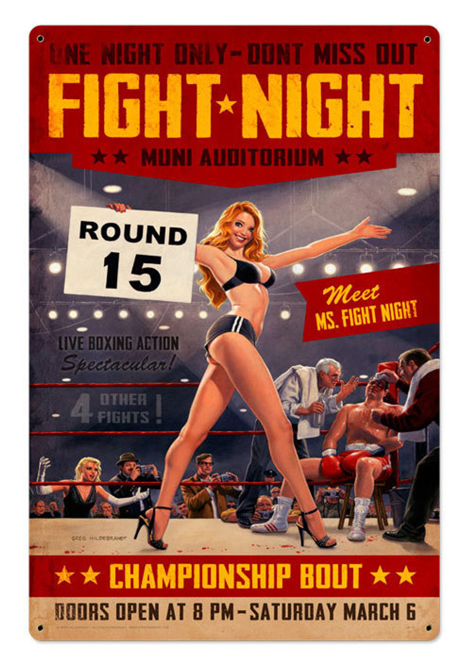 Vintage Fight Night  Metal Sign 24 x 36 Inches
