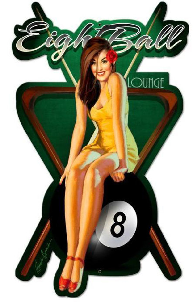 Eight Ball Lounge Custom Shape Metal Sign 15 x 24 Inches