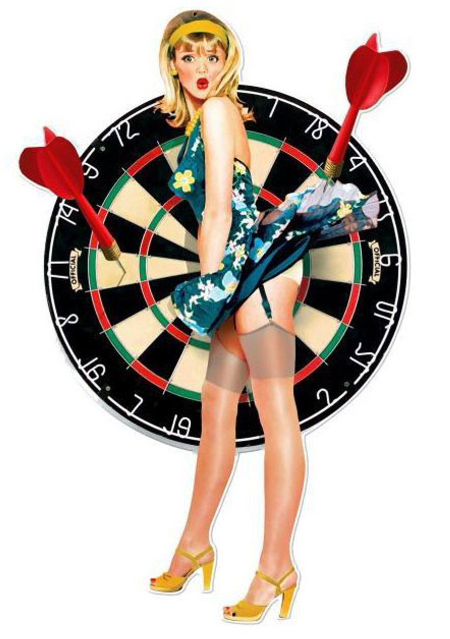 Bullseye Pinup Custom Shape Metal Sign 18 x 28 Inches