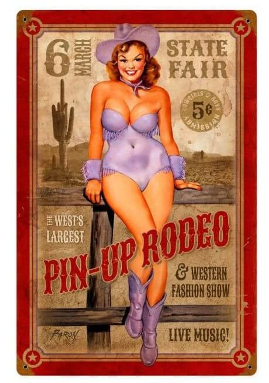 Pin up Rodeo Metal Sign   12 x 18 Inches