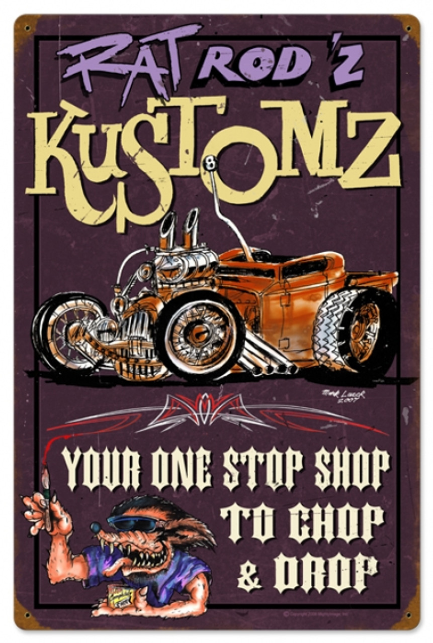 Retro Rat Rodz Kustomz Metal Sign 16 x 24 Inches