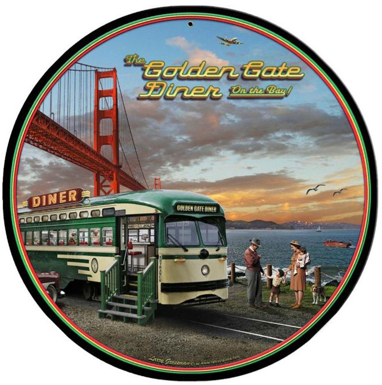 Golden Gate Bridge Diner   Round Metal Sign 14 x 14 Inches