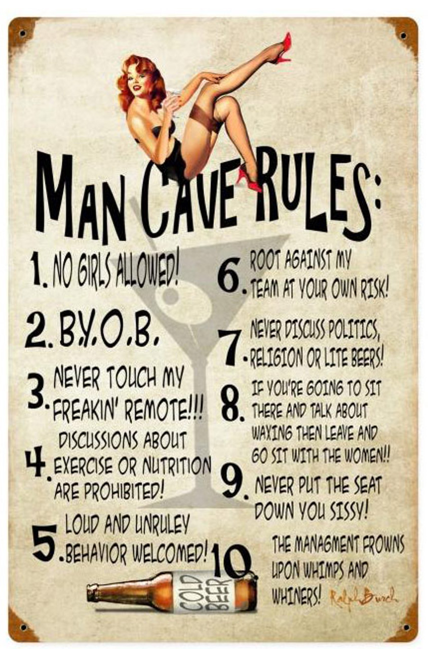 Man Cave Rules  Metal Sign 12 x 18 Inches