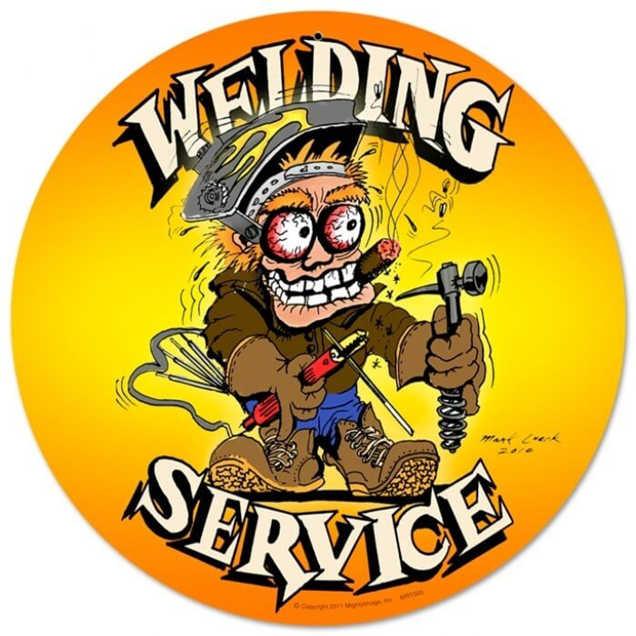 Welding Service round metal sign – industrial workshop wall art Made in USA (14x14 inches)