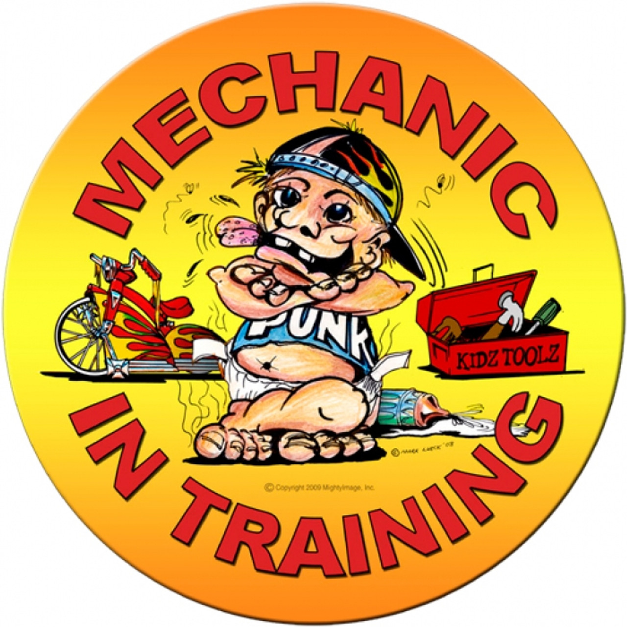 Vintage Mechanic in Training Round Metal Sign 14 x 14 Inches