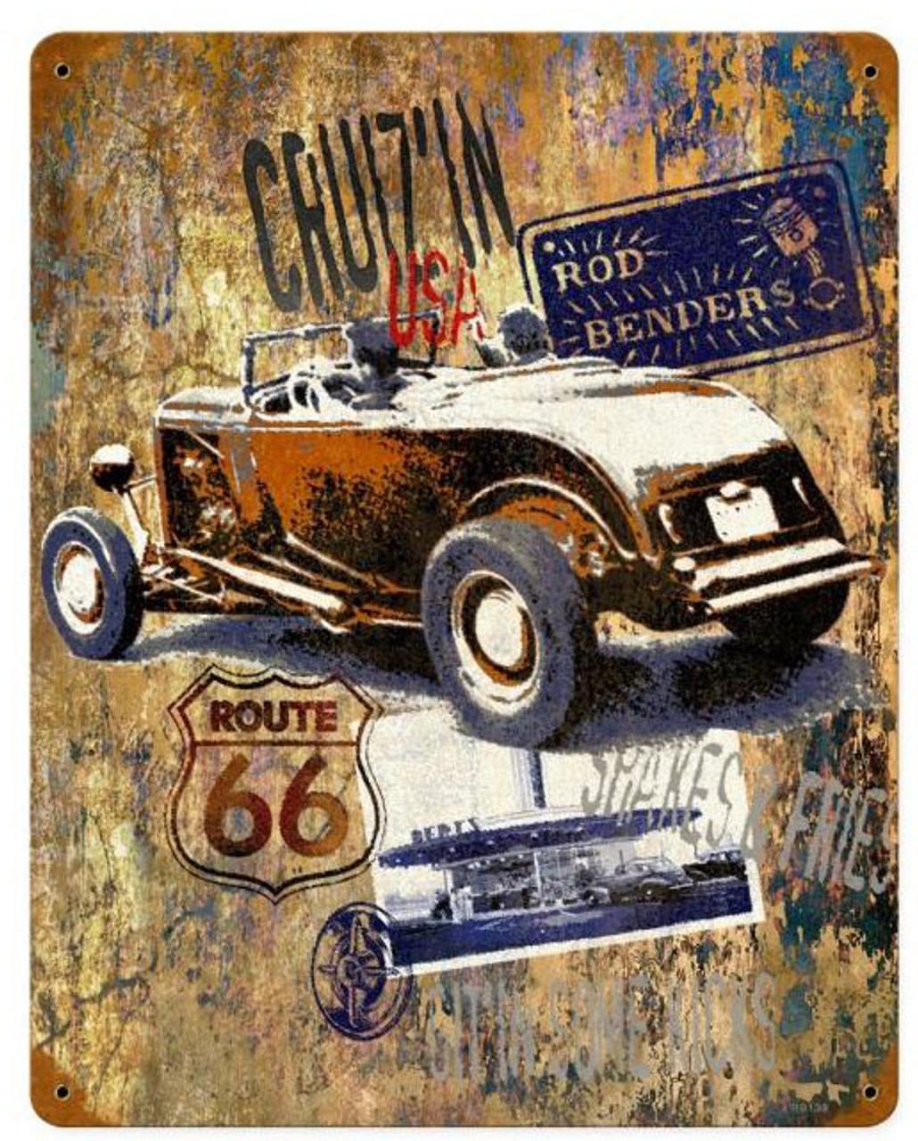 Cruzin Route 66  Metal Sign 12 x 15 Inches