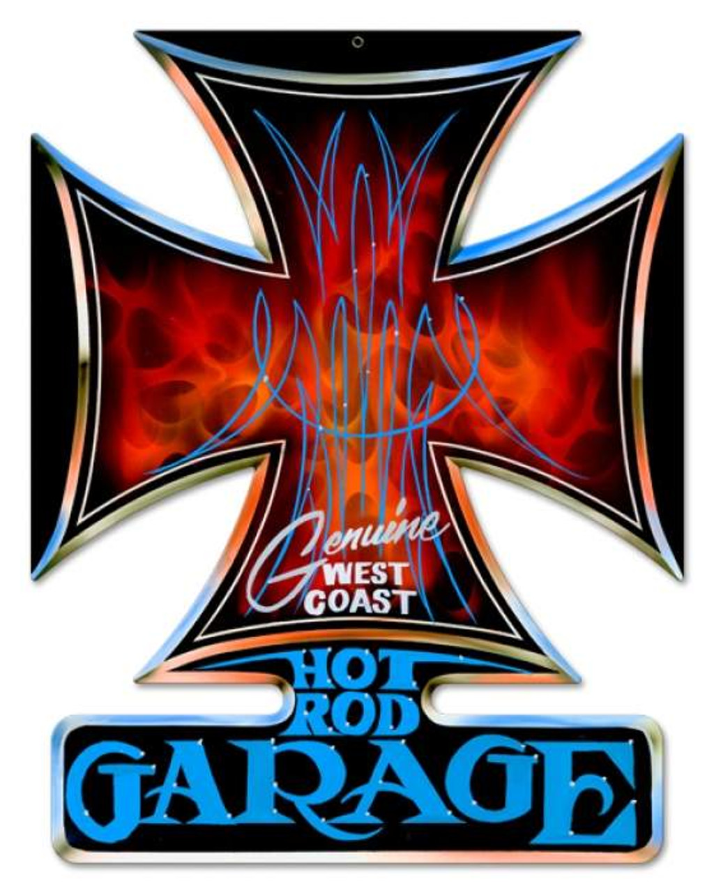 Vintage Hot Rod Garage Iron Cross Metal Sign 14 x 18 Inches