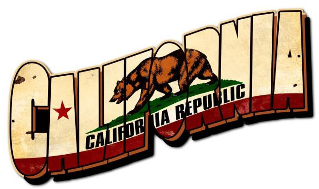 California Bear Flag Custom Metal Shape 28 x 15 Inches