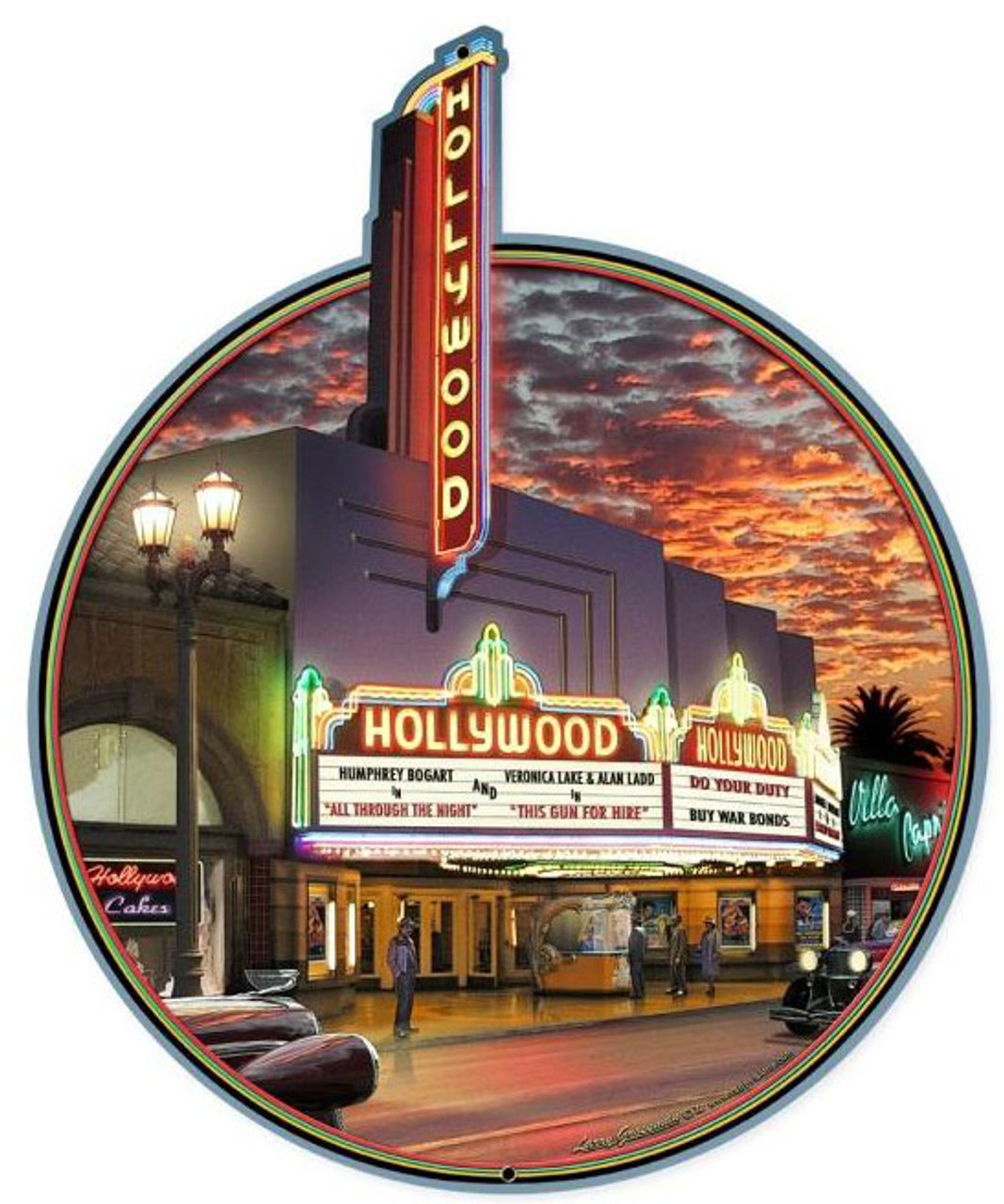 Hollywood Theater Custom Metal Shape Sign 28 x 18 Inches