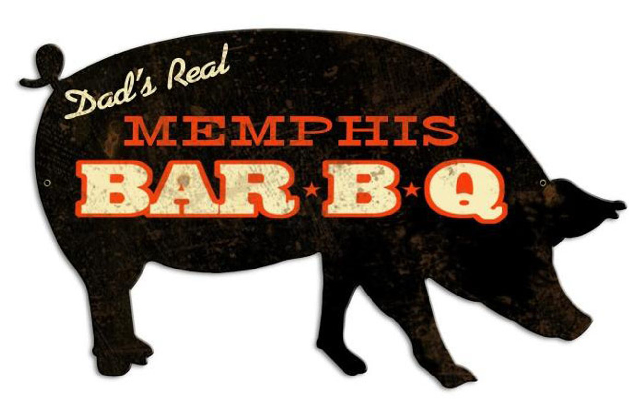 Memphis BBQ Pig Custom Shape Metal Sign 26 x 15 Inches