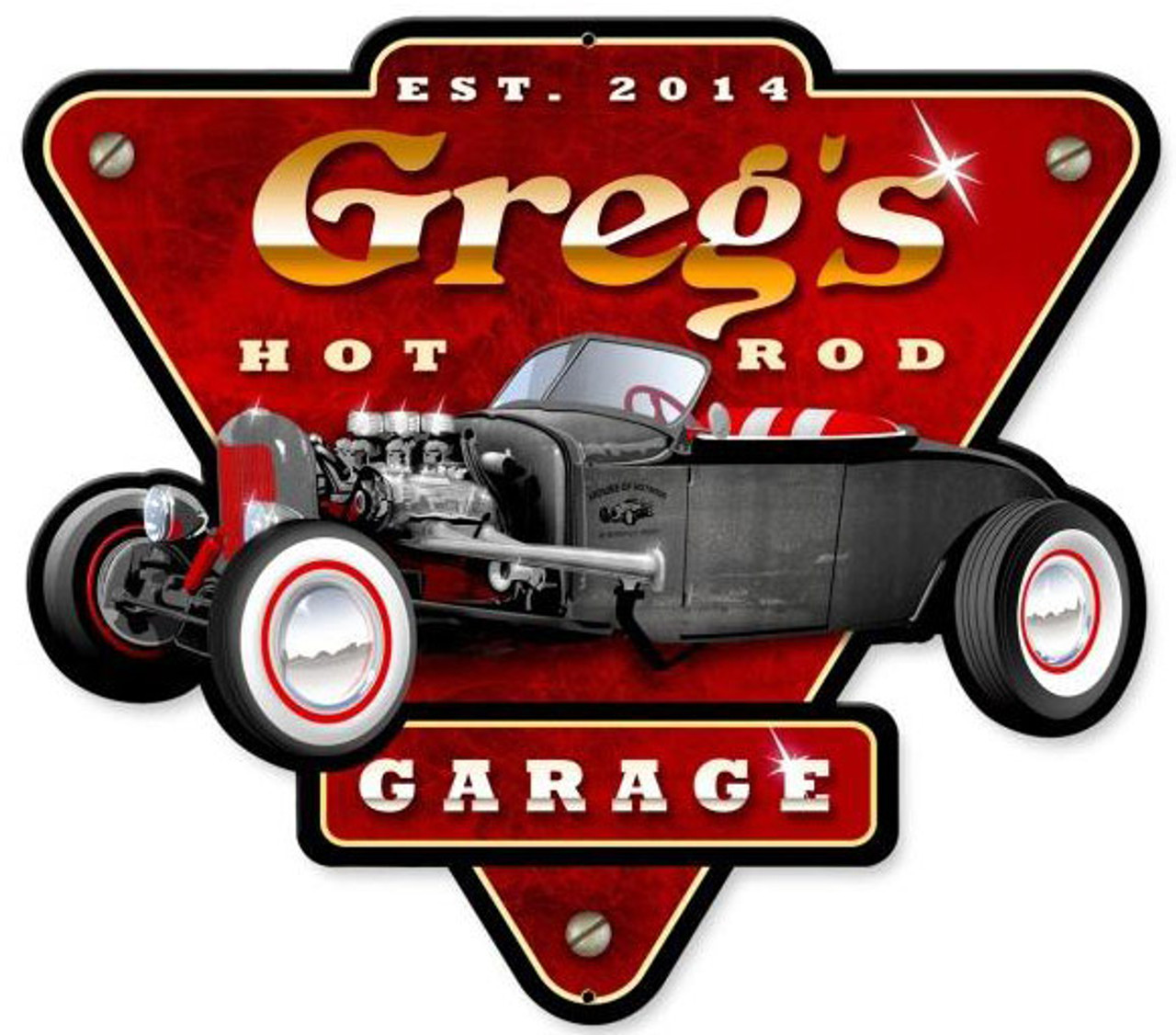 Hot Rod Garage Metal Sign - Personalized  14 x 15 Inches