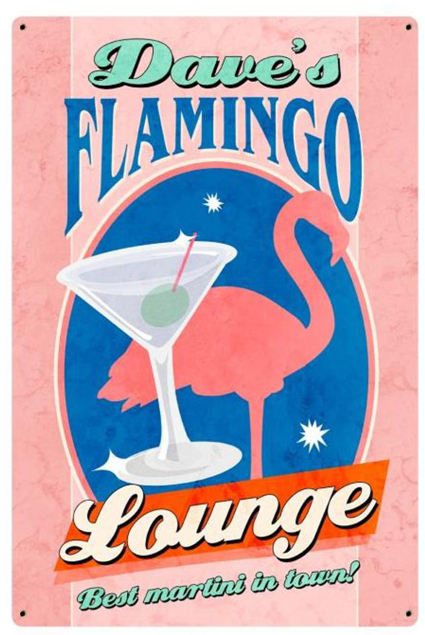 Flamingo Lounge Metal Sign - Personalized  12 x 18 Inches