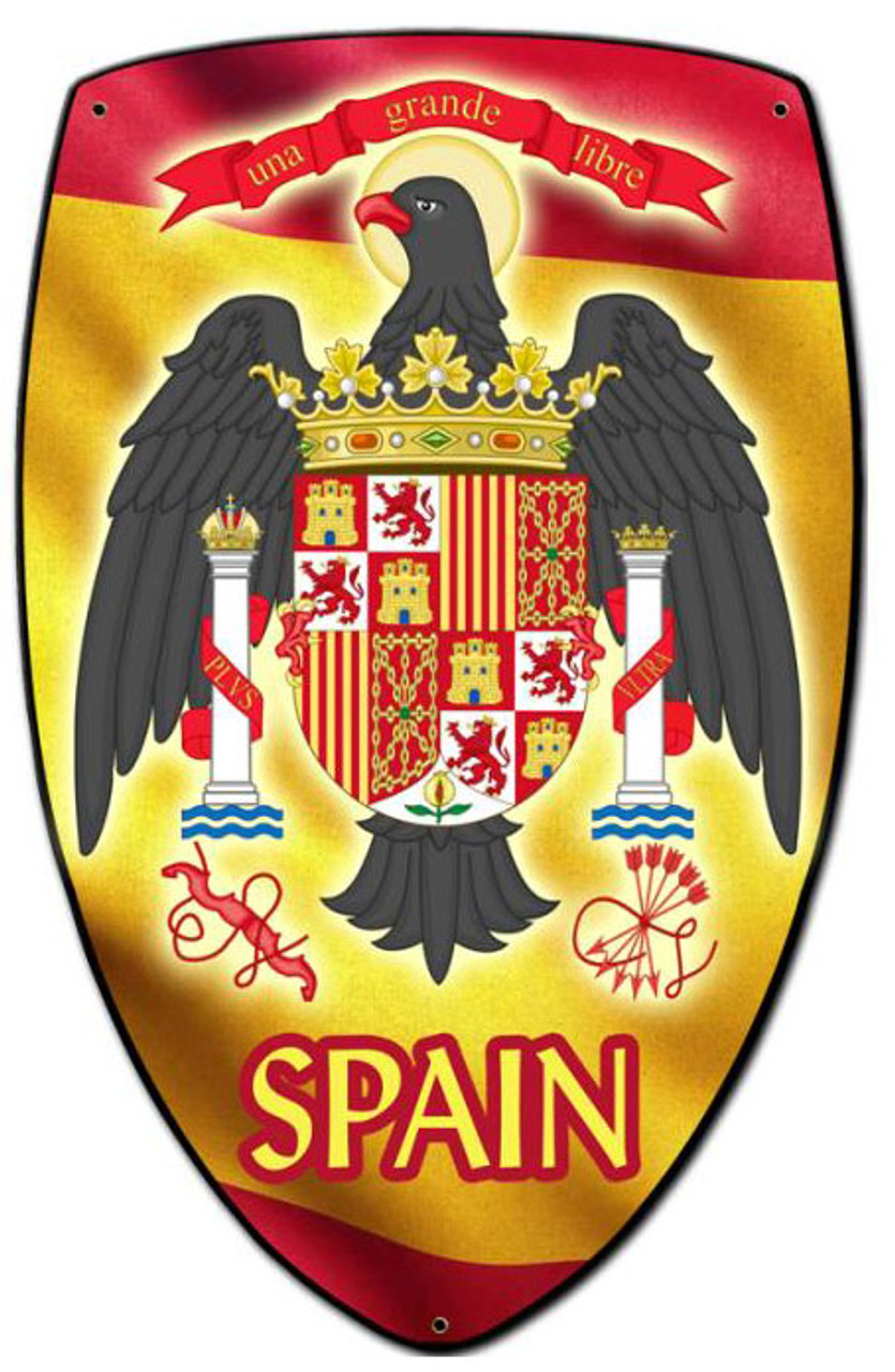 Spain Shield Custom Shape Metal Sign 7 x 10 Inches