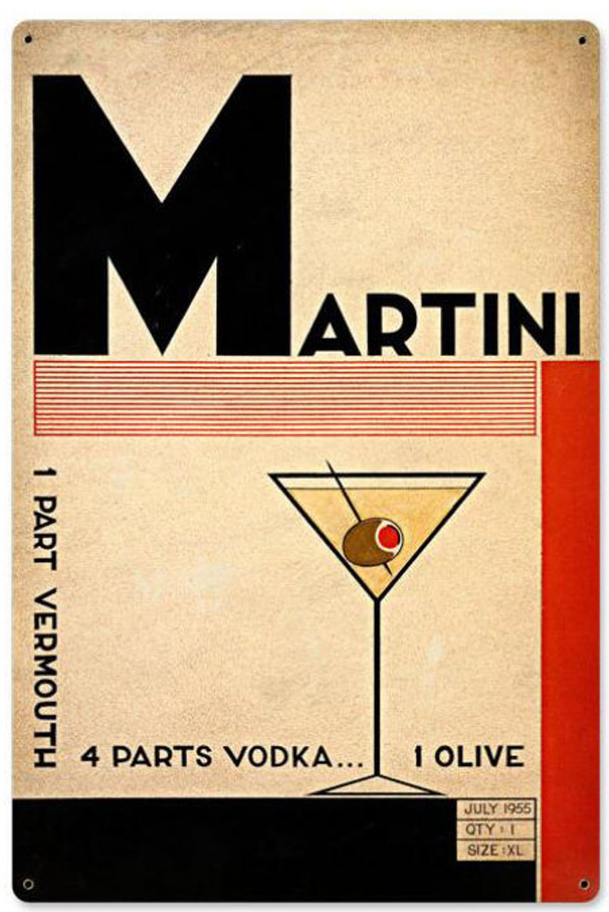 Martini Deco Metal Sign 24 x 36 Inches